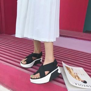 Black and White Wedges Sandals